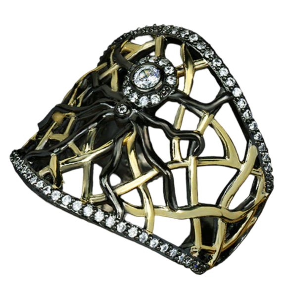 Gothic Spider Black Gold Ring 925 Silver Arachnid Statement Cocktail Siz… - Picture 3 of 5